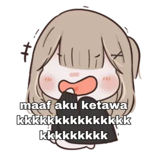 😁 586932b3 maaf aku ketawa kkkkkkkkkkkkkkkkkkkkkkkkkkkkkk 卡通, 女孩, 笑, Q版, 可爱, 梗 whatsapp sticker