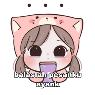 😁 ca6bbdac balaslah pesanku ayank 卡通, 女孩, 悲伤, 可爱, 恳求, 动漫 whatsapp sticker