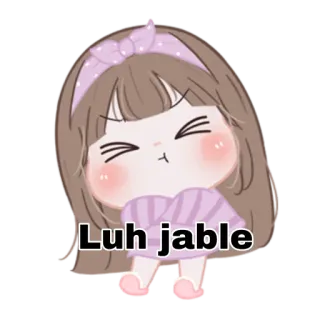 😁 d282df61 Luh jable 贴纸, 卡通, 女孩, 蝴蝶结, 可爱, 紫色, 微笑 whatsapp sticker