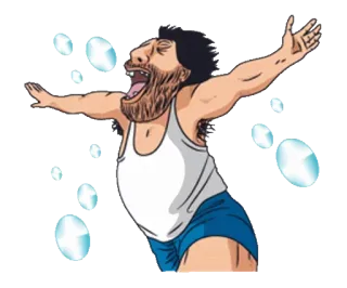 😼 ed247514 男, 歌, ひげ, 両手を広げる, 漫画, タンクトップ, 表情, 喜ぶ telegram sticker