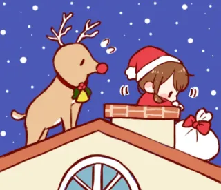 🧐 03fbc575 noël, renne, père noël, cheminée, fille, cadeau, fête telegram sticker