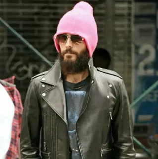 ✖️ 58da9b02 uomo, berretto rosa, giubbotto pelle, occhiali da sole, barba telegram sticker