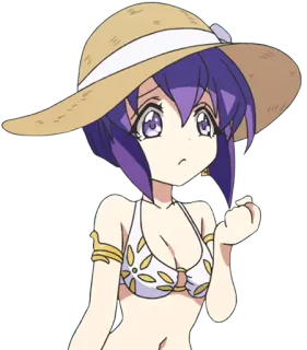 ☹️ 5253ec39 Аниме, Девушка, Бикини, Шляпа, Милая telegram sticker