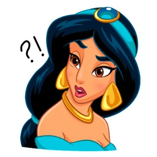 ❓ f56dd87e Jasmine Aladdin ?! putri, disney, kartun, pertanyaan, berpikir, melati telegram sticker
