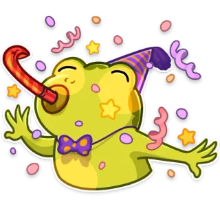 🥳 050ce474 กบ, ปาร์ตี้, ฉลอง, หมวก, กระดาษสี, นกหวีด, น่ารัก, การ์ตูน whatsapp sticker