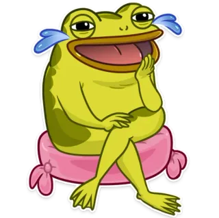 😂 8c09db85 กบ, การ์ตูน, นั่ง, หมอน, ผ่อนคลาย, ตลก, สัตว์ whatsapp sticker