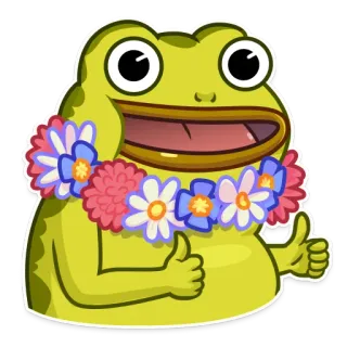 👍 d4987918 กบ, การ์ตูน, ยกนิ้ว, พวงมาลัยดอกไม้, น่ารัก, มีความสุข, สัตว์, คาวาอิ whatsapp sticker