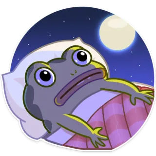 😴 ef4ab3e0 กบ, เตียง, กลางคืน, นอนหลับ, พระจันทร์, การ์ตูน whatsapp sticker