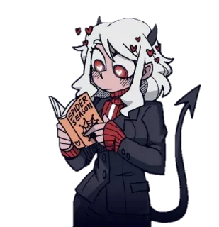 😏 9ae82dbc Modeus Helltaker SPIDER SEASON девушка-демон, аниме, паук, сердечки, Модеус, Helltaker telegram sticker