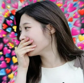 😷 80b0a042 mujer, corazones, amor, coreano, asiático, retrato, sonrisa whatsapp sticker