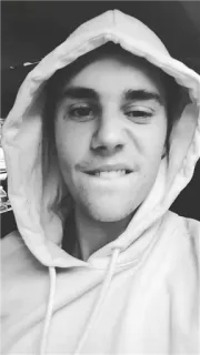 💦 191c029c Justin Bieber จัสติน บีเบอร์, เสื้อฮู้ด, นักร้อง, ภาพเหมือน, คนดัง, ขาวดำ telegram sticker