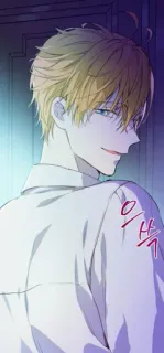 😏 cdeb8afc 으쓱 pria, rambut pirang, tampan, teks Korea whatsapp sticker