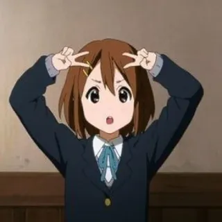 💛 e714add8 Yui Hirasawa K-On! аниме, K-On, милый, знак мира, девушка, школьная форма telegram sticker