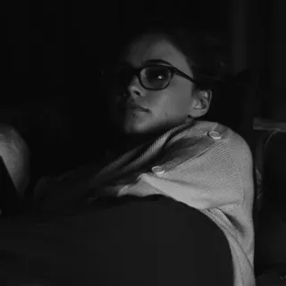 🕊 0cdf5160 woman, glasses, portrait, black and white, person, indoors telegram sticker