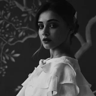 🕊 397a1c2b woman, portrait, black and white, brunette, fashion, dress telegram sticker