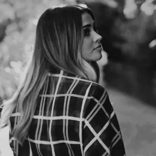 🕊 59c04f29 woman, plaid, black and white, portrait, blond hair, style telegram sticker