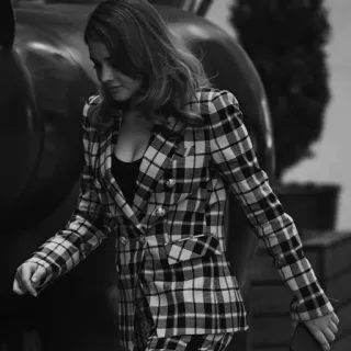 🕊 6de46dbc woman, plaid suit, fashion, black and white, style, model telegram sticker