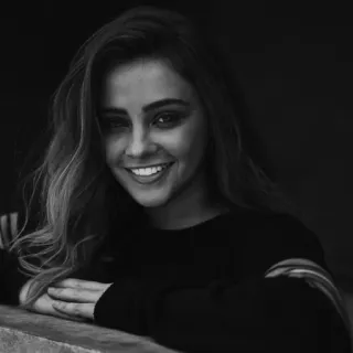 🕊 b2de894c woman, portrait, black and white, smiling, actress, person telegram sticker