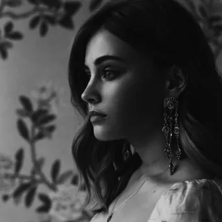 🕊 d561540b woman, portrait, black and white, earrings, profile telegram sticker