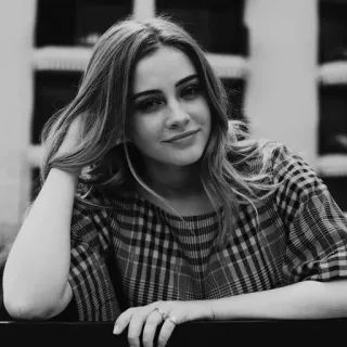 🕊 ed965d8d woman, portrait, plaid, black and white, relaxed, female telegram sticker