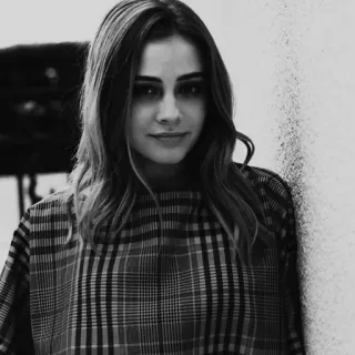 🕊 f67b5b10 woman, portrait, black and white, plaid shirt, young adult, fashion, person telegram sticker