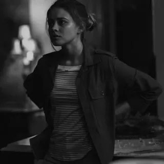 🕊 fce3ed86 woman, jacket, person, serious, portrait, black and white telegram sticker