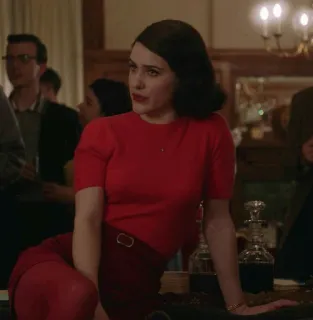 🤨 e47e1617 女人, 红裙, 复古, 派对, 桌子, 室内 telegram sticker