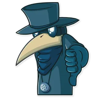 👎 ae9cc652 doktor plagi, kciuk w dół, brak polubienia, negatywny, kapelusz, maska, ptak telegram sticker