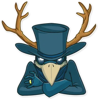 👿 815cf1e9 ворон, шляпа, рога, персонаж, мультфильм, животное, птица, кольцо whatsapp sticker