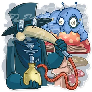 🍄 84ff0a1d чумной доктор, кальян, гусеница, гриб, фэнтези, мультфильм, курение whatsapp sticker