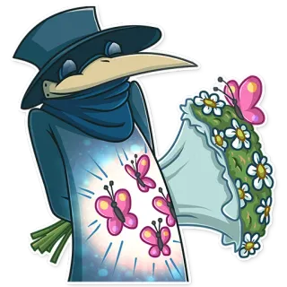 💐 899178dd чумной доктор, бабочка, цветочный венок, птица, маска, мультфильм whatsapp sticker