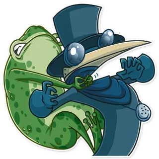 🐸 a37d53b5 лягушка, чумной доктор, шляпа, маска, мультфильм, животное, птица, доктор whatsapp sticker