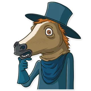 🐴 d6474fe3 лошадь, животное, мультфильм, персонаж, шляпа, костюм whatsapp sticker