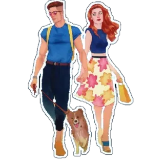 👫 a793c6da couple, chien, marche, mode, style, été telegram sticker