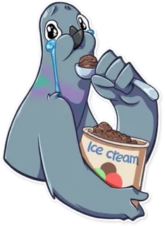 😭 88f9986a Ice cream 鸽子, 冰淇淋, 卡通, 难过, 鸟 telegram sticker