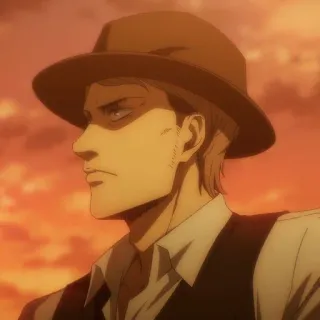 🐎 7e412375 Zeke Yeager Attack on Titan Anime, Postać, Kapelusz, Portret, Poważny, Profil telegram sticker