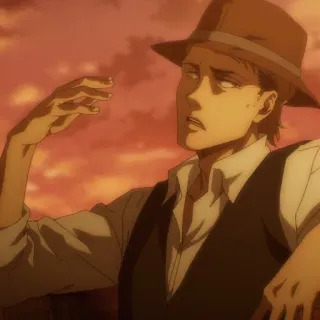 🐎 c4324aec Reiner Braun Attack on Titan Anime, Postać, Reiner Braun, Atak Tytanów, Fedora, Mężczyzna telegram sticker