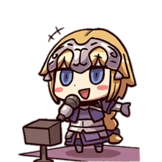 🎤 a5ff1b43 Jeanne d'Arc anime, chibi, microphone, singing, blonde hair telegram sticker