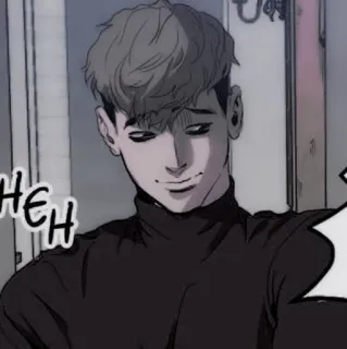 🗞 0a2d5399 HEH Estilo anime, Gola alta preta, Sorriso irônico telegram sticker