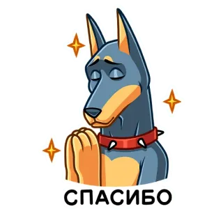 🙏 721a31e9 СПАСИБО pies, kreskówka, dziękuję, wdzięczny, brokat, doberman telegram sticker