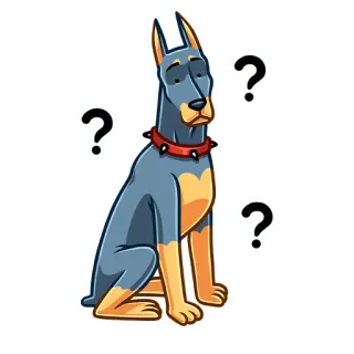 ❓ a299ec45 pies, doberman, znak zapytania, zmieszany, zwierzę domowe, naklejka, kreskówka telegram sticker