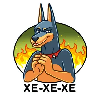 😈 ebe0dea3 XE-XE-XE pies, doberman, kreskówka, naklejka, zły, zwierzę telegram sticker