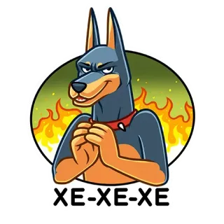 😈 3caf73ec XE-XE-XE-XE chien, dessin animé, maléfique, complot, doberman telegram sticker