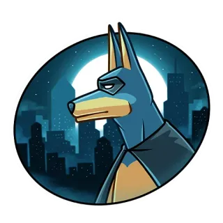 🌃 7538007b chien, super-héros, dessin animé, animal, animal de compagnie, ville, nuit, lune telegram sticker