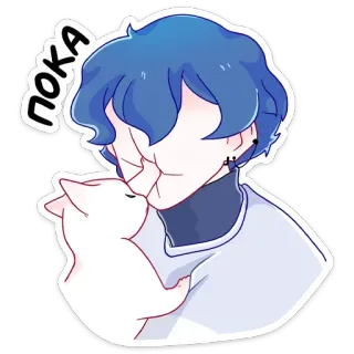 👋 3907207b ПОКА anime, cat, boy, farewell, blue hair whatsapp sticker
