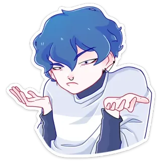 🤷‍♀ 56548d2e cartoon, character, blue hair, shrug, expression, question, cute whatsapp sticker