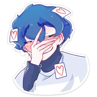 🤦‍♀ 6d7f79a6 anime style, blue hair, playing cards, hearts, blushing, emo, cartoon whatsapp sticker