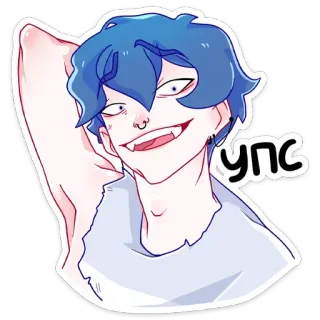 😅 892801f8 упс cartoon, anime, man, blue hair, cheeky, vampire whatsapp sticker