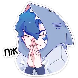 🙏 91ccc8ff ПЖ anime, shark, cartoon, boy, hoodie whatsapp sticker