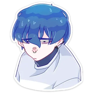 ☹ bd5abfd8 anime, manga, blue hair, cartoon, character, sticker whatsapp sticker